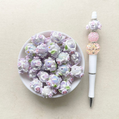 10pcs/Lot Fancy Purple Floral Beads Mix, Gumball Acrylic Beads