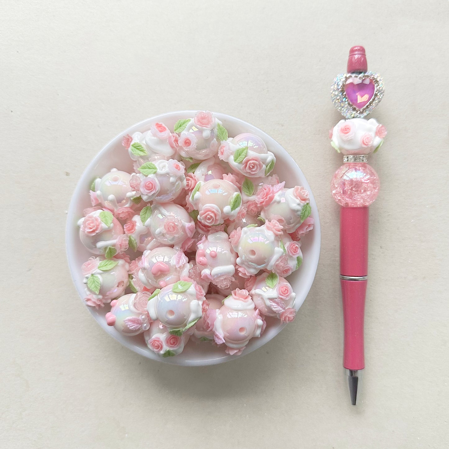 10pcs/Lot Pink Floral Assorted Acrylic Beads, Gumball Beads