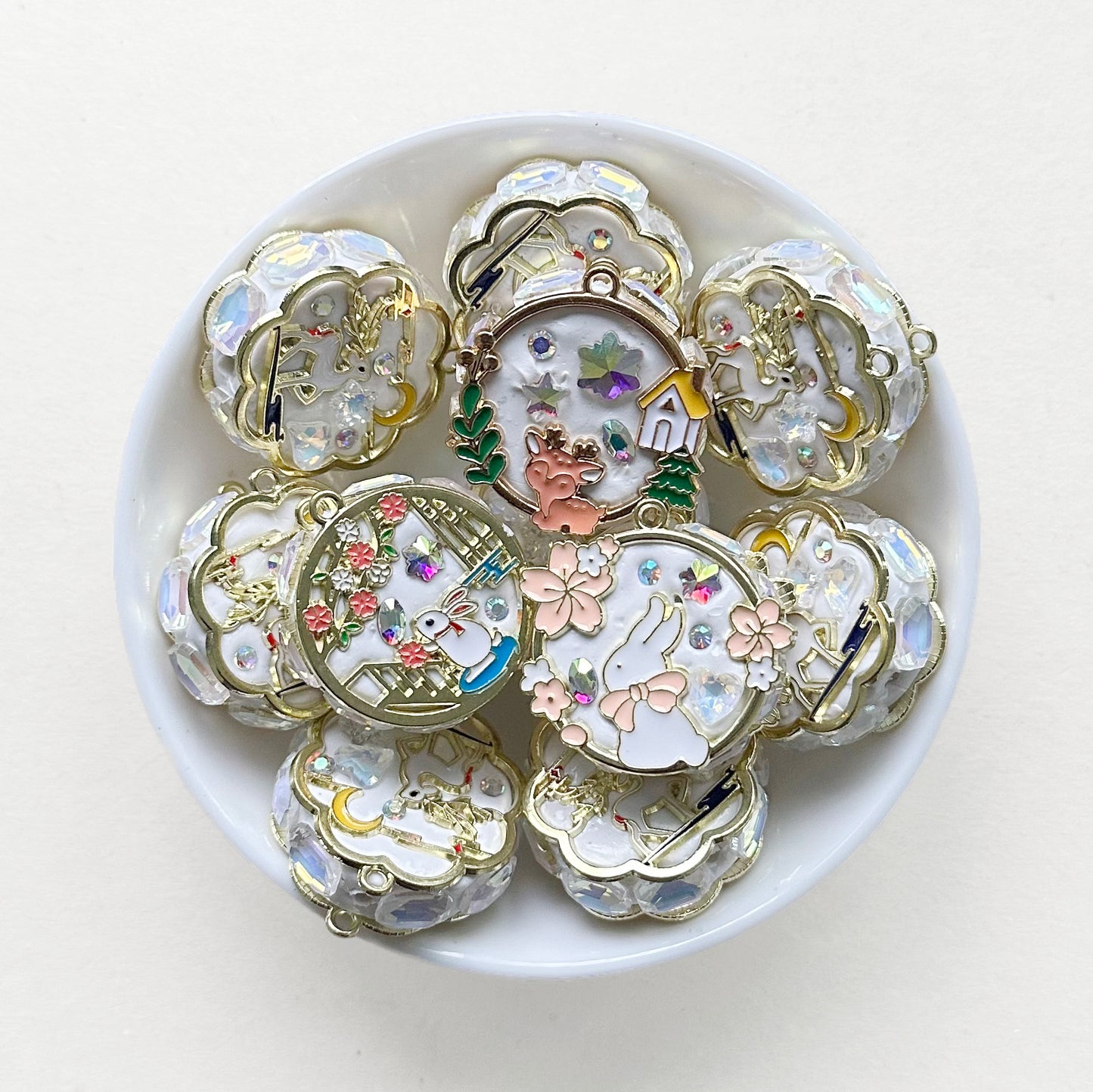 Rhinestone Enamel Polymer Clay Beads, Sparkle Beads, Enamel Fancy Beads