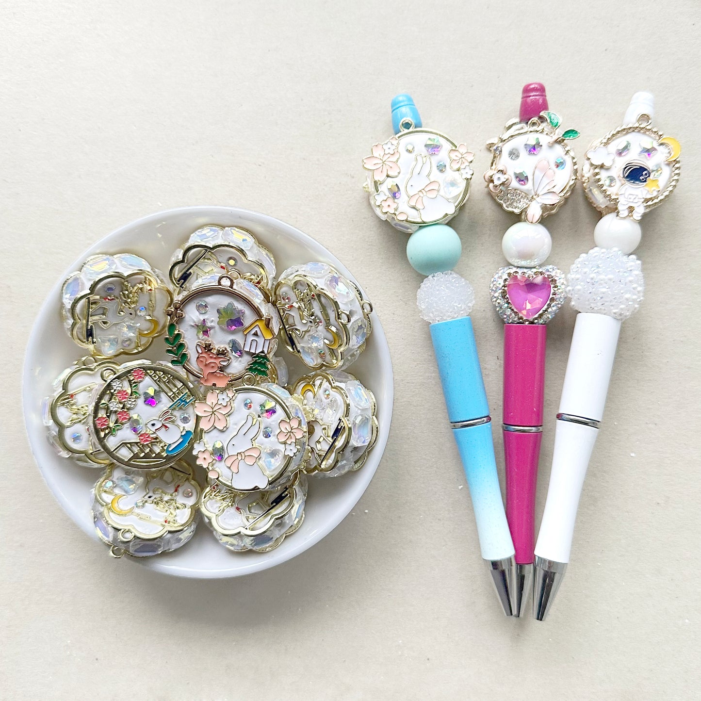 Enamel Cat Metal Beads, Fancy Rhinestone Beads,Polymer Clay Pendant Beads