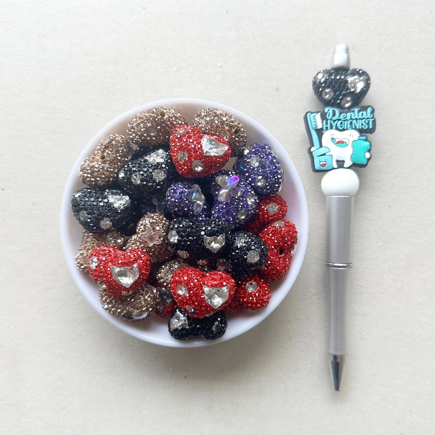 Rhinestone Pave Heart Clay Beads,Chunky Heart Beads, Sparkle Beads