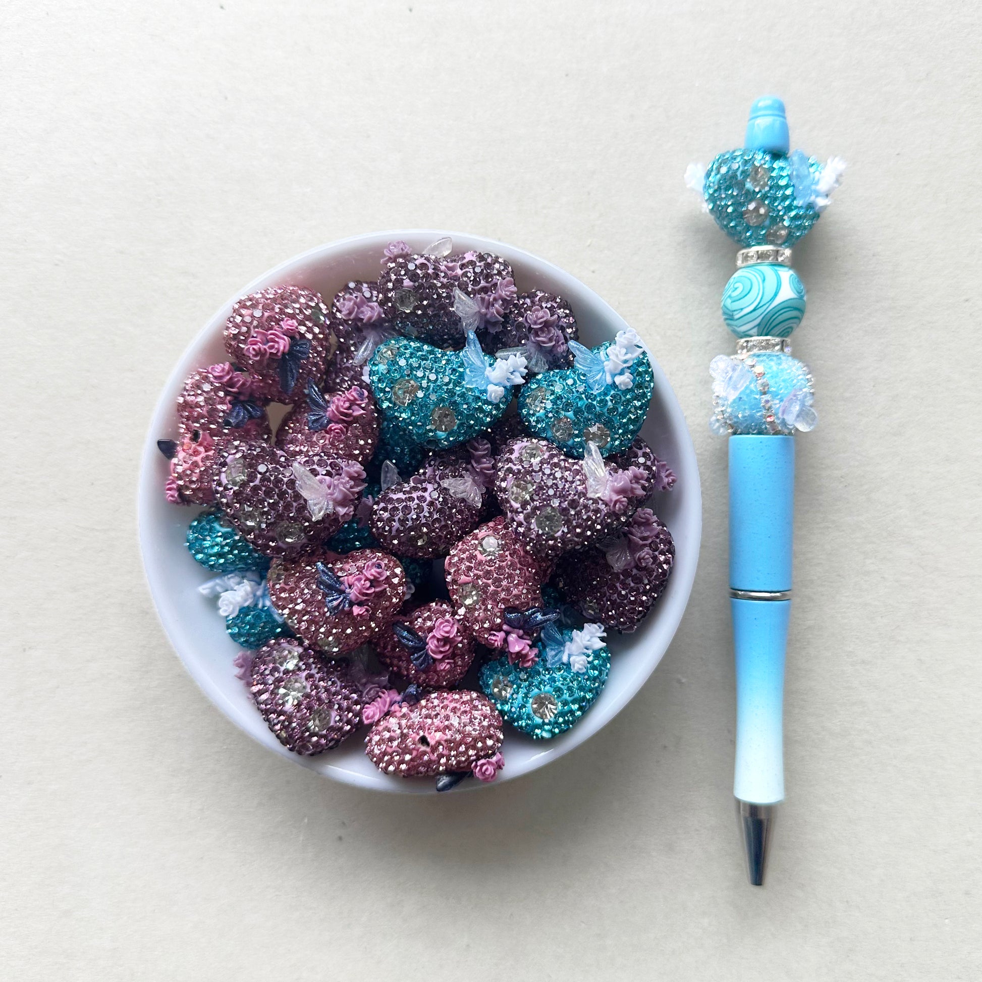 Rhinestone Butterfly Heart Clay Beads, Assorted Fancy Beads