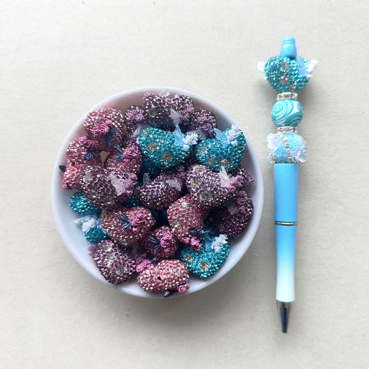 Rhinestone Butterfly Heart Clay Beads, Assorted Fancy Beads
