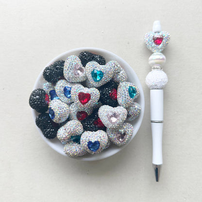 Heart Gem Rhinestone Pave Polymer Clay Beads Mix
