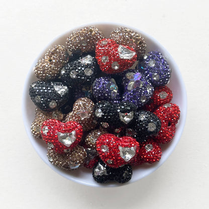 Rhinestone Pave Heart Clay Beads,Chunky Heart Beads, Sparkle Beads