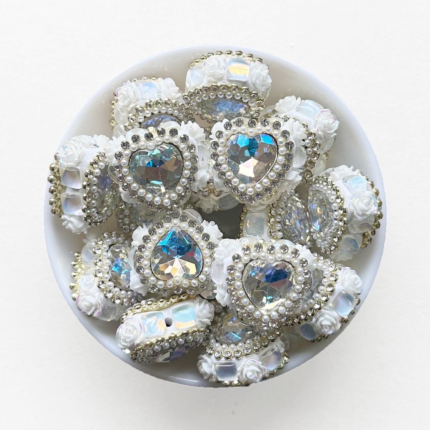 Crystal Gem Fancy Heart Beads, Rhinestone Sparkle Beads
