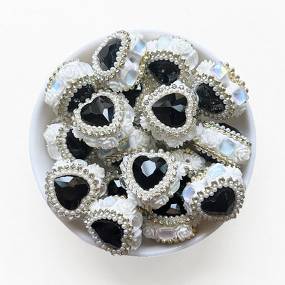 Crystal Gem Fancy Heart Beads, Rhinestone Sparkle Beads
