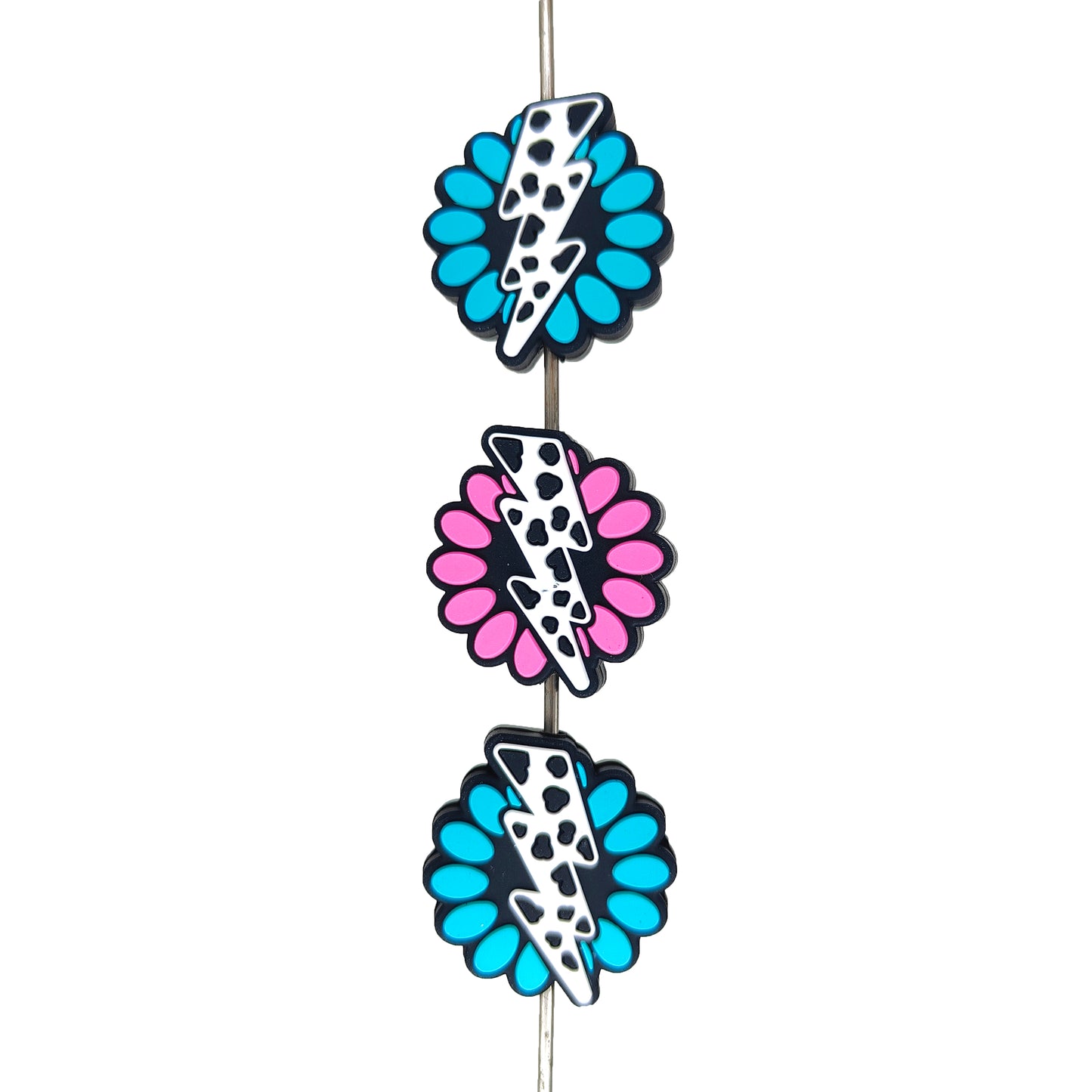 Gemstone Cow Lightning Bolt Western Focal
