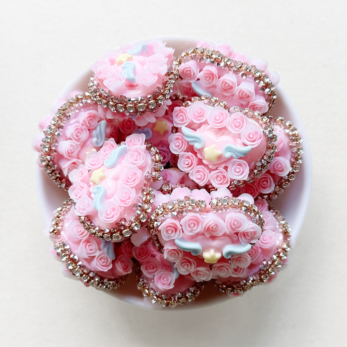 Chunky Floral Heart Acrylic Beads,Fancy Rhinestone Heart Beads