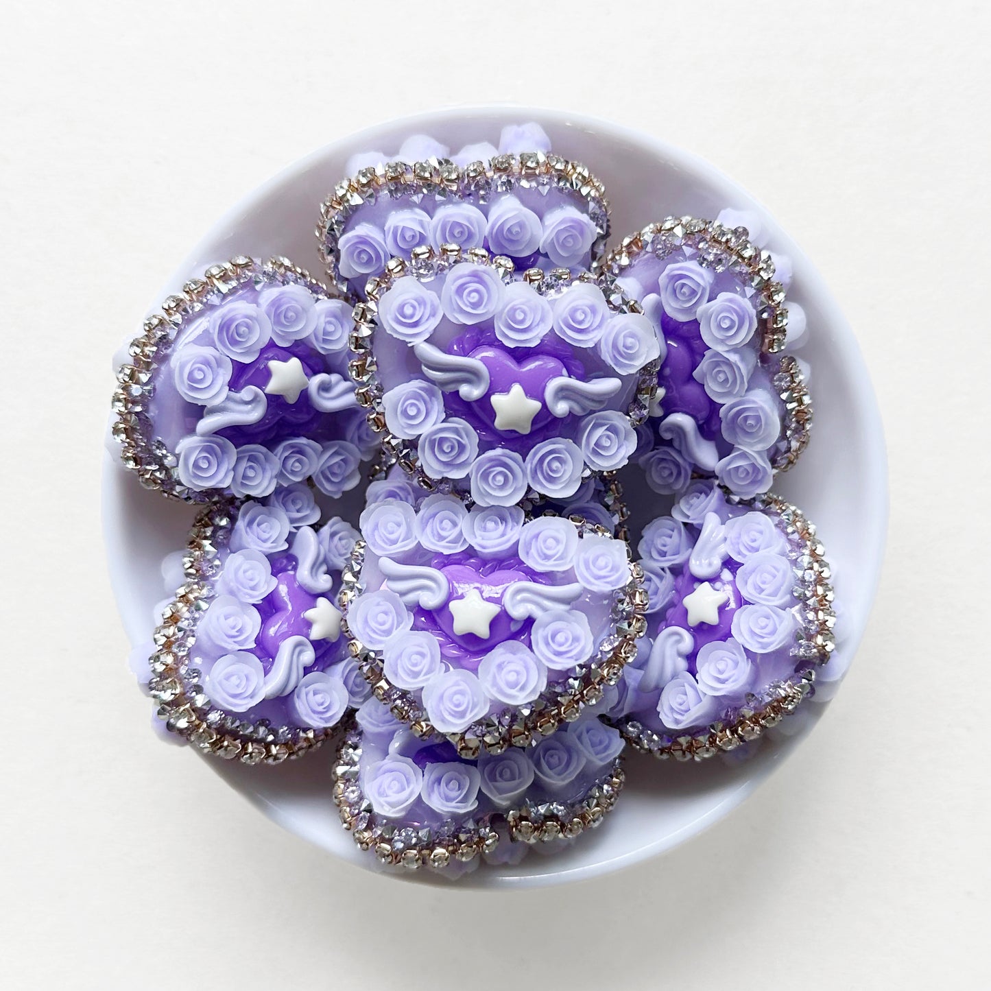 Chunky Floral Heart Acrylic Beads,Fancy Rhinestone Heart Beads