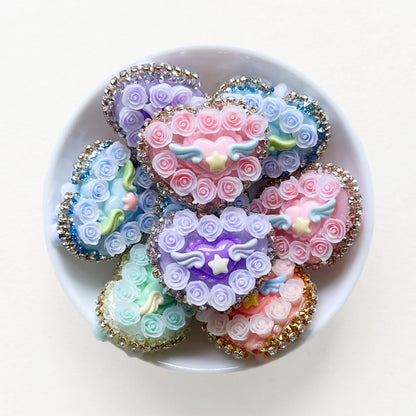 Chunky Floral Heart Acrylic Beads,Fancy Rhinestone Heart Beads