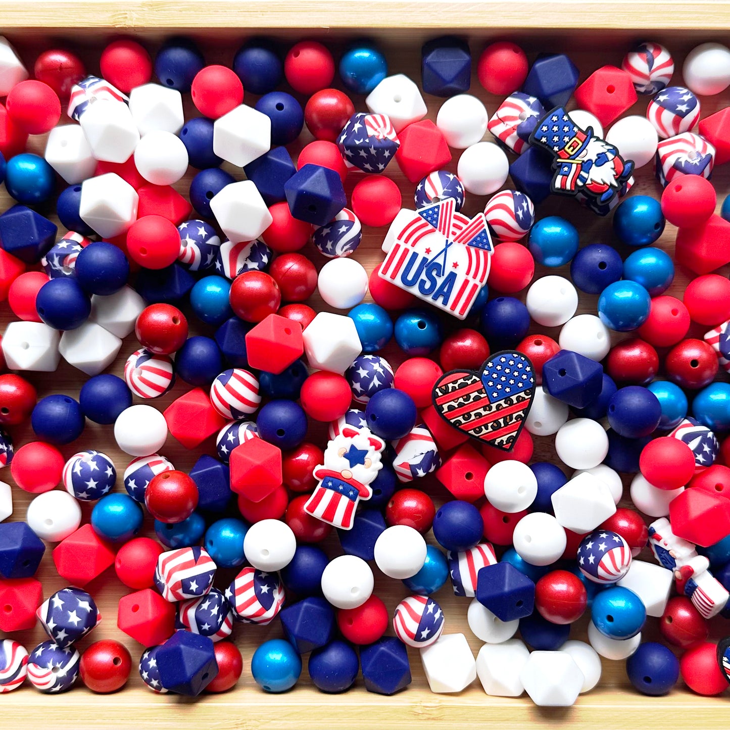 4th of July Silicone Beads, 280Pcs Assorted Pack, Patriotic Beads