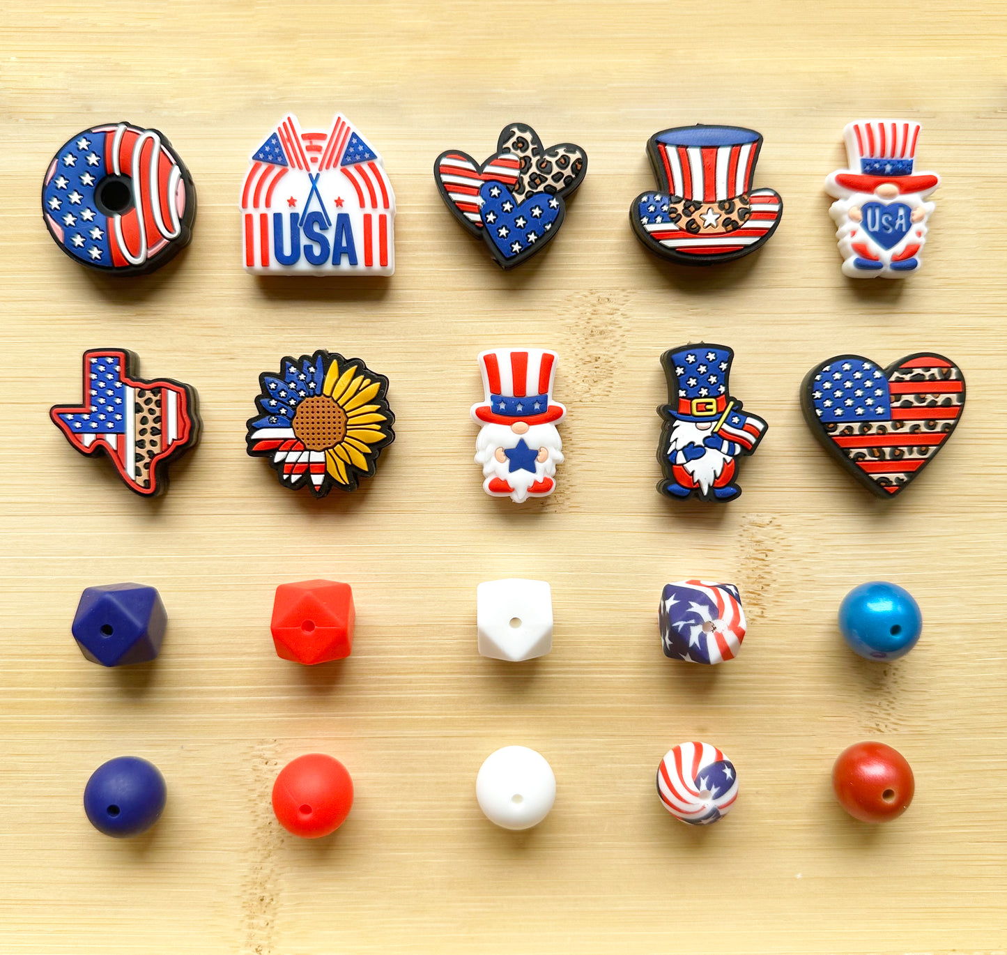 4th of July Silicone Beads, 280Pcs Assorted Pack, Patriotic Beads