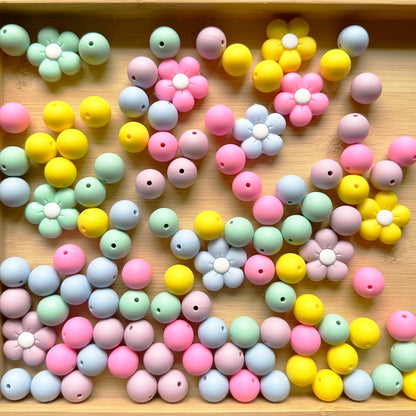 Flower Focal &15mm Silicone Beads Assorted Pack 110Pcs
