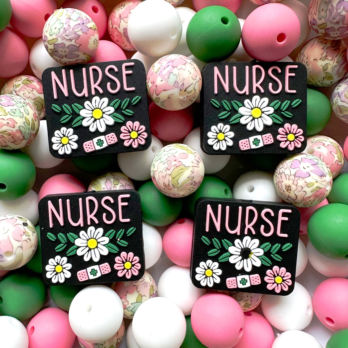 24/48Pcs Floral Nurse Focal Silicone Beads Set