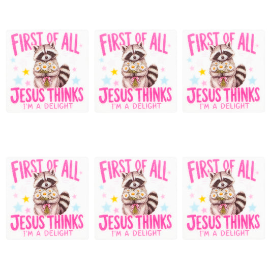 Raccoon Jesus Daisy Square Print Focal