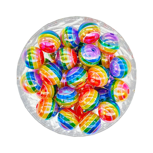 16mm UV Opal Rainbow Stripe Gumball Acrylic Beads