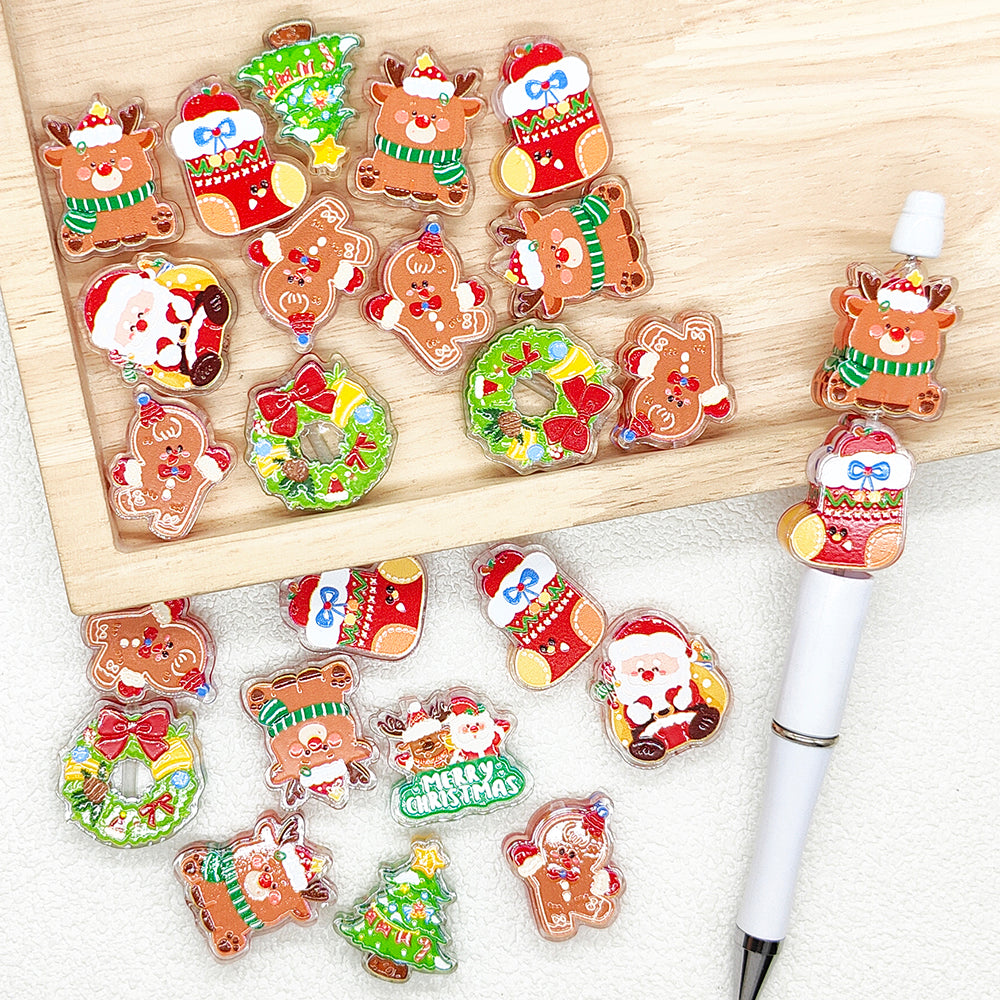 Santa Gingerbread Reindeer Printed Acrylic Flat Beads