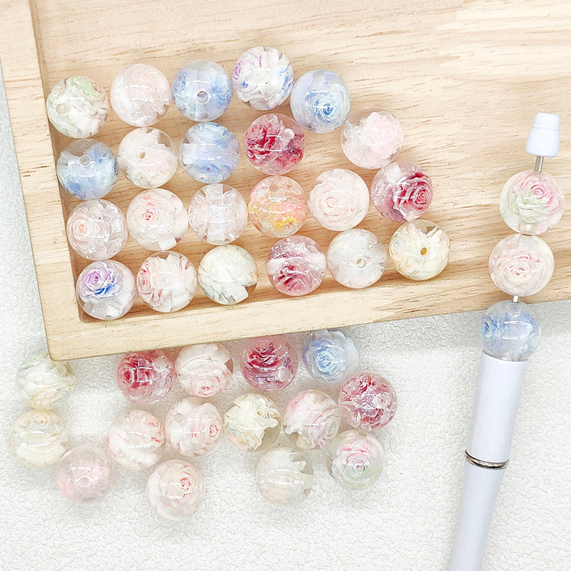 Shimmer Rose Flower Clear Beads,16mm Acrylic Floral Beads
