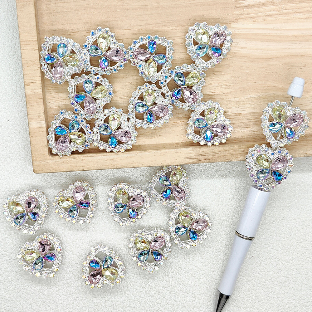 Shiny Heart Rhinestone Fancy Metal Focal Beads
