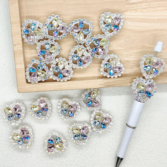 Shiny Heart Rhinestone Fancy Metal Focal Beads