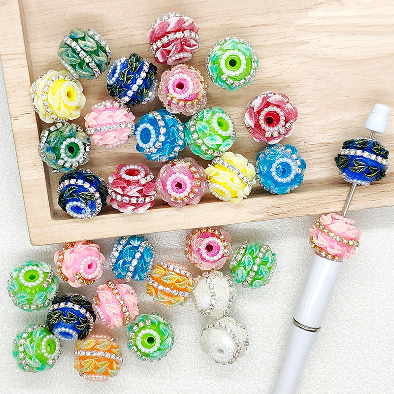 Sparkly Floral Ball Beads,Acrylic Fancy Beads