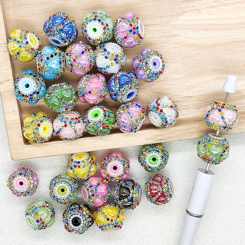 Sparkly Heart Colorful Rhinestone Acrylic Beads