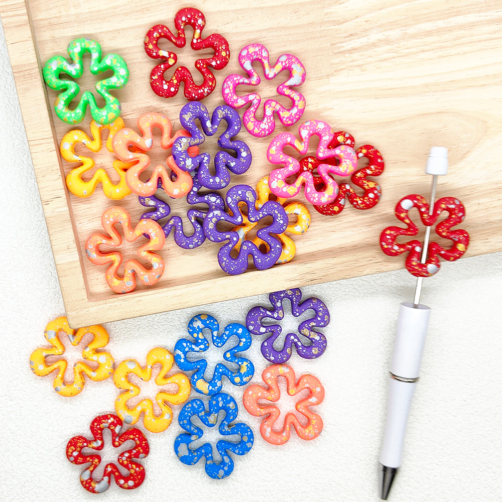 Spatter Frosted Flower Acrylic Beads,Floral Shape Beads