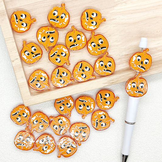 Spooky Halloween Pumpkin Acrylic Flat Focal Beads
