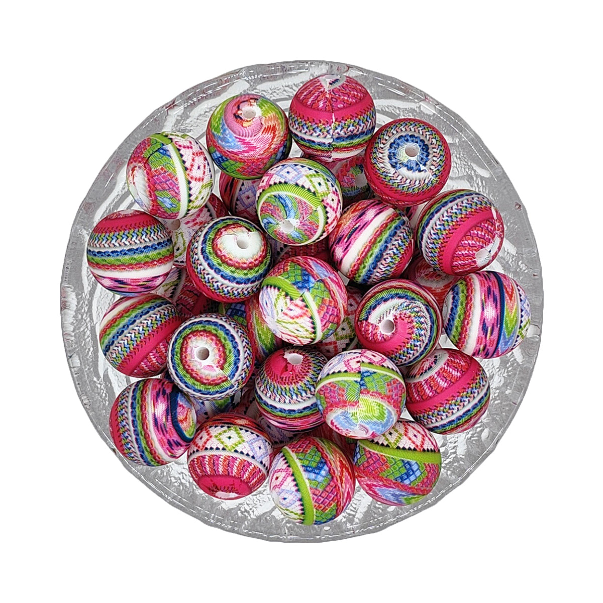 15mm Pink Ribbon Print Round Silicone Beads