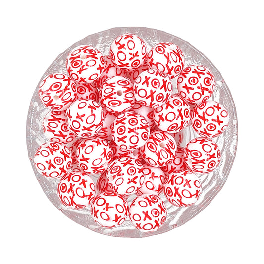 15mm White XOXO Print Round Silicone Beads