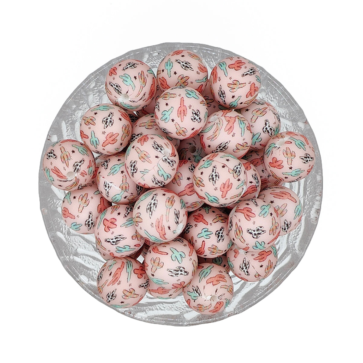 15mm Desert Cactus Print Round Silicone Beads