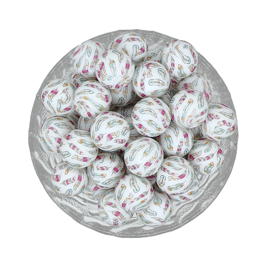 15mm Feather Print Round Silicone Beads