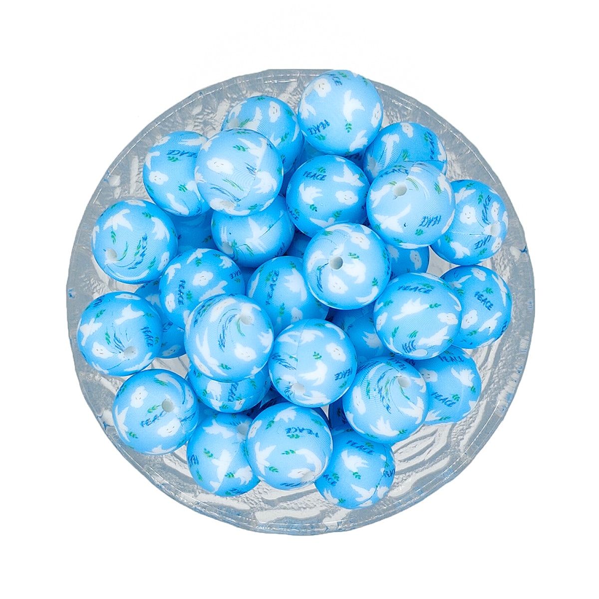15mm Peace Print Round Silicone Beads