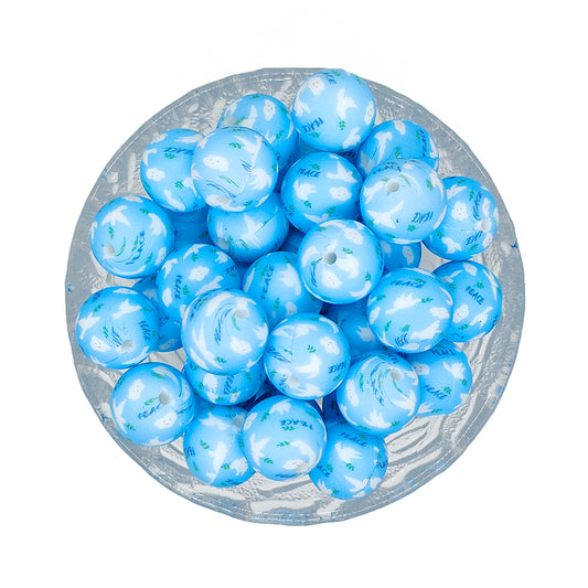 15mm Peace Print Round Silicone Beads