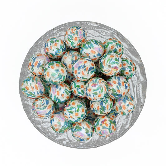 15mm Floral Butterfly Print Round Silicone Beads