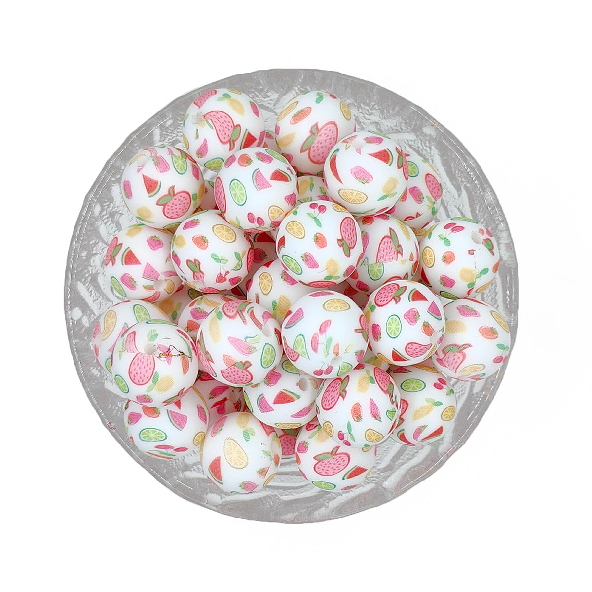 15mm Fruit Party Print Round Silicone Beads