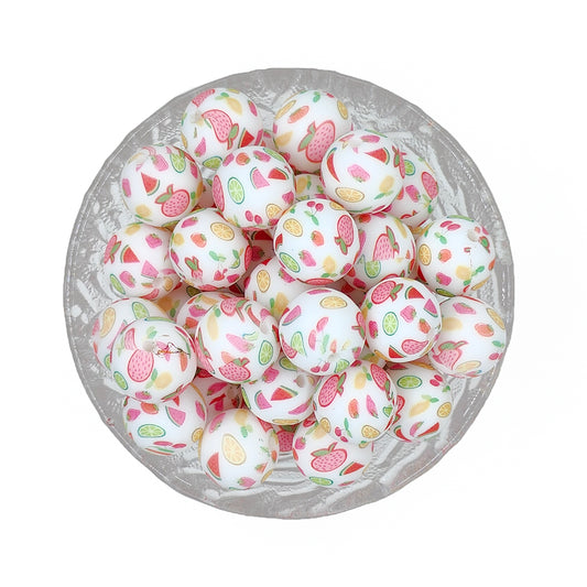 15mm Fruit Party Print Round Silicone Beads
