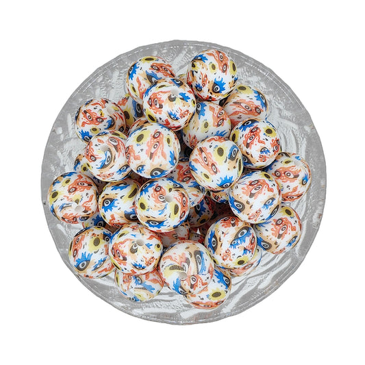 15mm Colored Eyes Print Round Silicone Beads