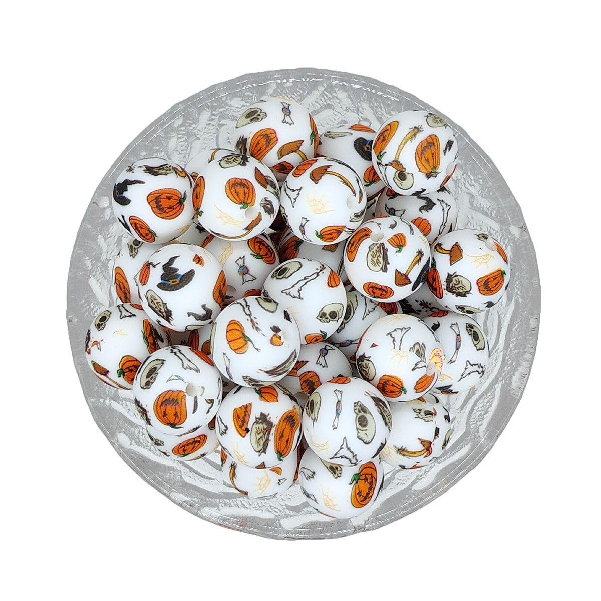 15mm Pumpkin Print Round Silicone Beads