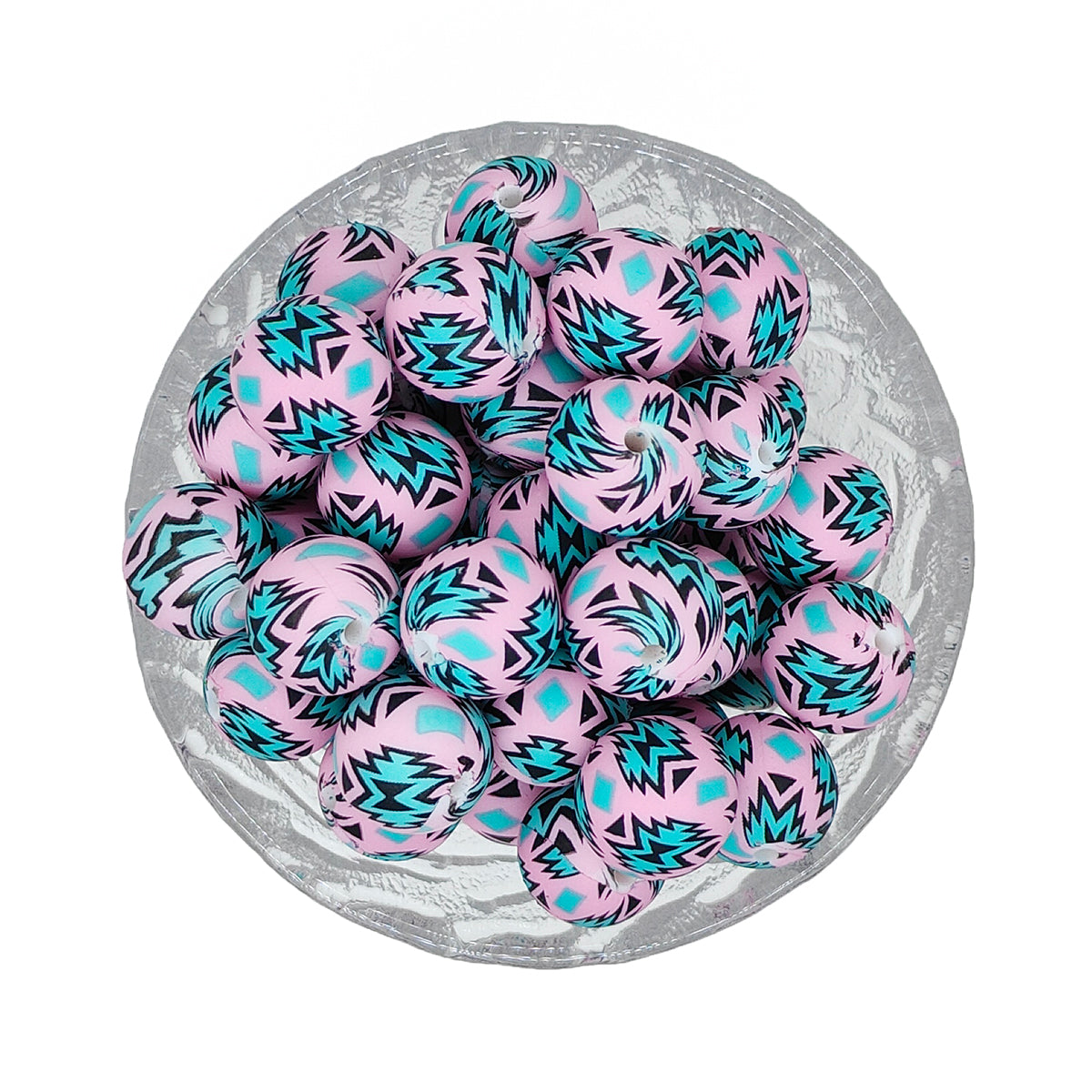 15mm Purple Aztec Print Round Silicone Beads