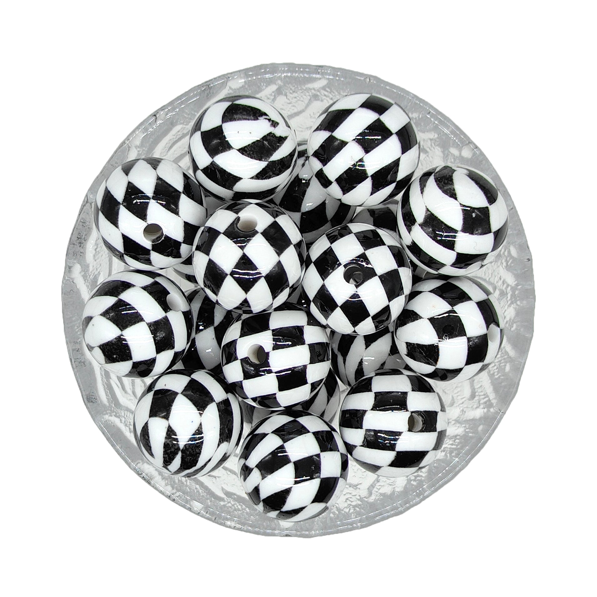 20mm Check Print Chunky Bubblegum Acrylic Beads