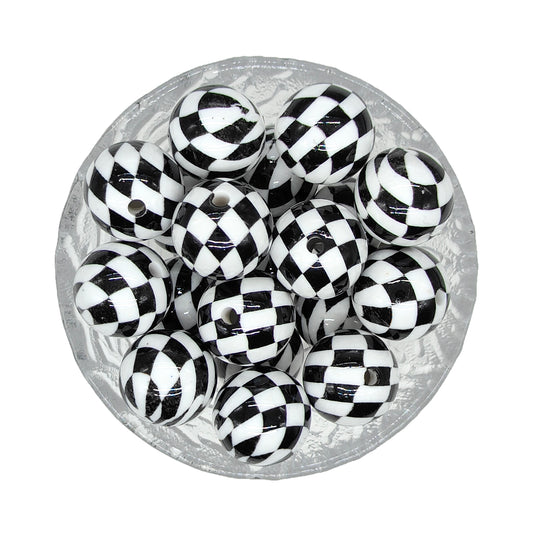 20mm Check Print Chunky Bubblegum Acrylic Beads