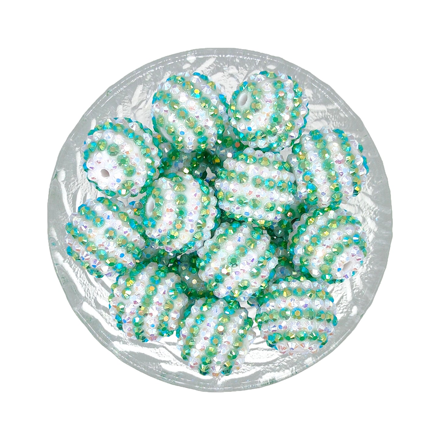 20mm Green Stripe Rhinestone Bubblegum Acrylic Beads