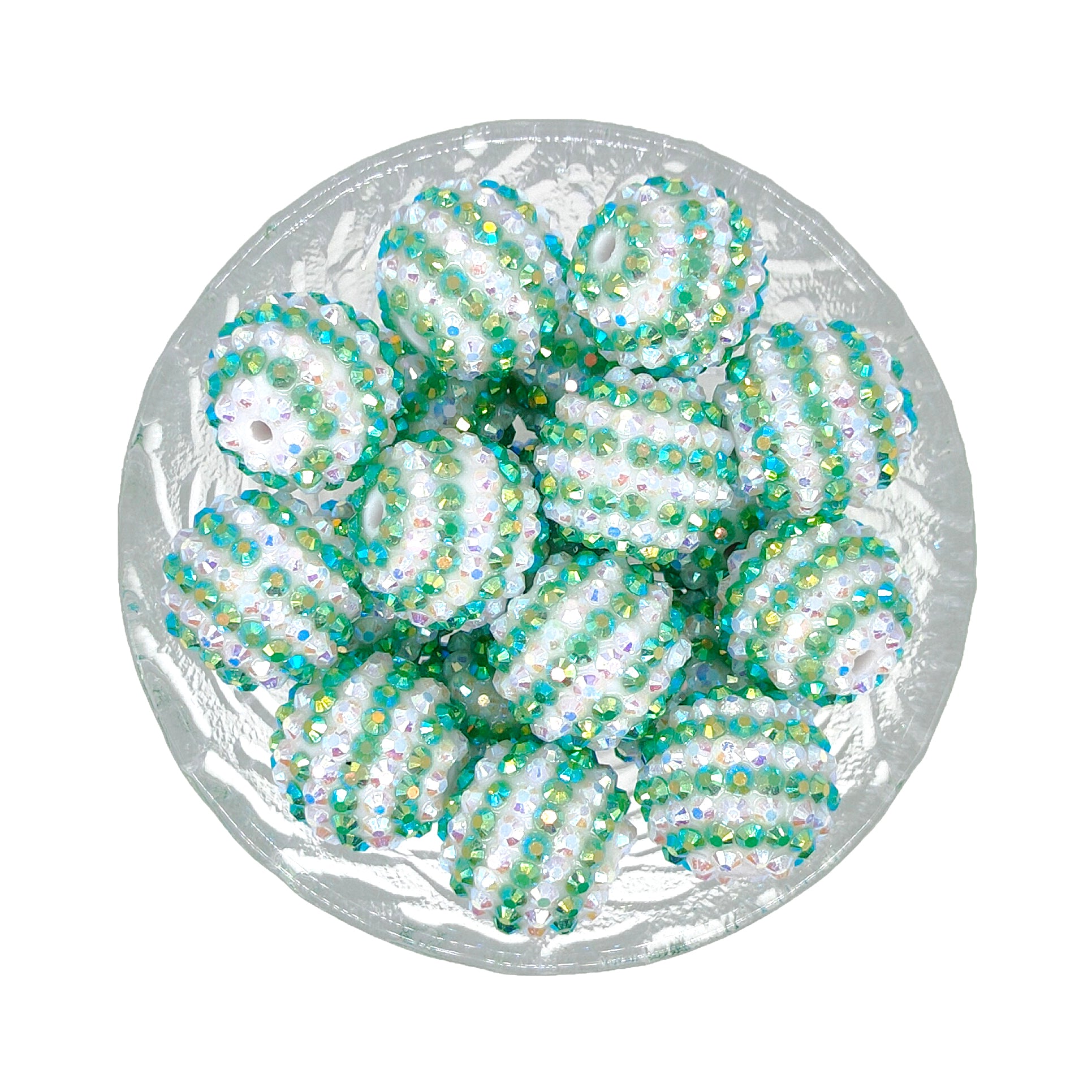 20mm Green Stripe Rhinestone Bubblegum Acrylic Beads