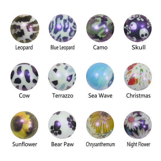 15mm Round Opal Print Silicone Beads
