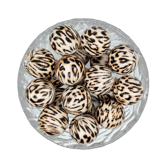 20mm Yellow Leopard Animal Print Chunky Bubblegum Acrylic Beads