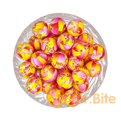 15mm New Round Print Silicone Beads