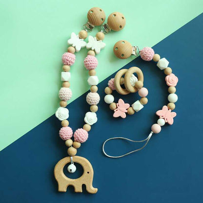 Elephant Star Teether Pram Garland Pacifier Clip Bracelet Set