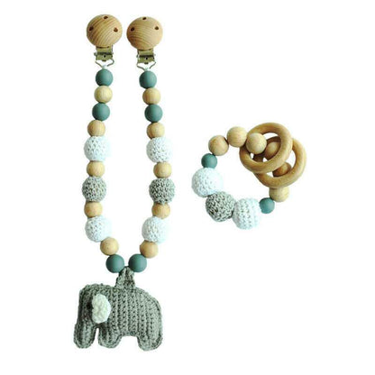 Crochet Elephant Pram Garland Rattle Set - Grey